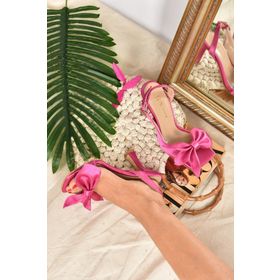 Fox Shoes K749384904 Fuşya Saten Kurdele Detaylı Kadın Topuklu Ayakkabı