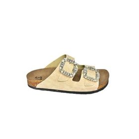 Fox Shoes K7776048 02 Çift Tokalı Taşlı Bej Kadın Terlik