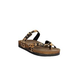 Fox Shoes K777613402 Leopar Süet Parmak Arası Kadın Terlik