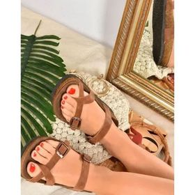 Fox Shoes K777613402 Taba Süet Parmak Arası Kadın Terlik