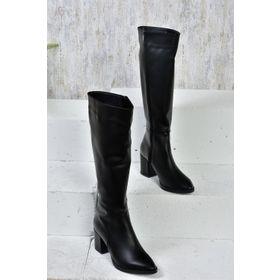 Fox Shoes L251081609 Siyah Suni Deri Kalın Topuklu Kadın Çizme