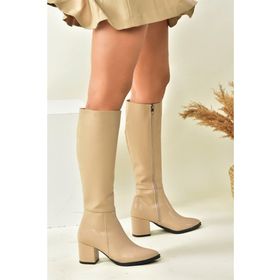 Fox Shoes L251081609 Ten Suni Deri Kalın Tabanlı Kadın Çizme