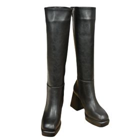 Fox Shoes L282390109 Siyah Suni Deri Platform Topuklu Kadın Çizme
