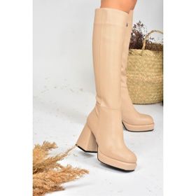 Fox Shoes L282390109 Siyah Suni Deri Platform Topuklu Kadın Çizme