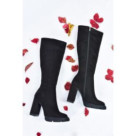 Fox Shoes L282770102 Siyah Süet Yüksek Topuklu Kadın Çizme