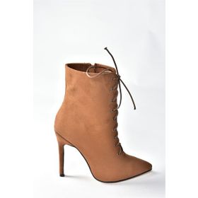 Fox Shoes L372493502 Taba Süet İnce Yüksek Topuklu Kadın Bot