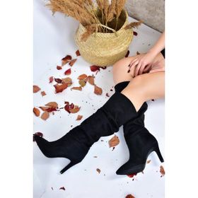 Fox Shoes L404868002 Siyah Süet İnce Topuklu Kadın Çizme