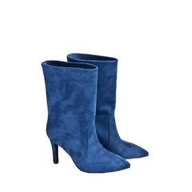 Fox Shoes L404891302 Lacivert Süet İnce Topuklu Kadın Bot