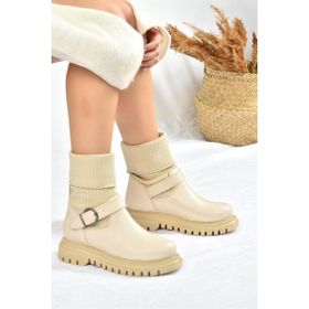 Fox Shoes L524021709 Bej Suni Deri Kadın Bot