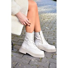 Fox Shoes L610130109 Bej Suni Deri Kalın Tabanlı Günlük Kadın Bot Postal
