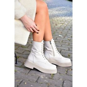 Fox Shoes L610130109 Bej Suni Deri Kalın Tabanlı Günlük Kadın Bot Postal