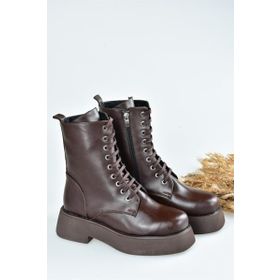 Fox Shoes L610130109 Kahverengi Suni Deri Kalın Tabanlı Günlük Kadın Bot