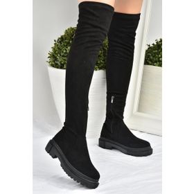 Fox Shoes L670125302 Siyah Streç Dizüstü Esnek Süet Kadın Çizme