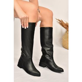 Fox Shoes L726600909 Siyah Suni Deri Düz Taban Günlük Kadın Çizme