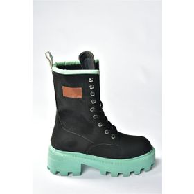 Fox Shoes L973916002 Siyah Yeşil Süet Bağcıklı Kadın Postal Bot