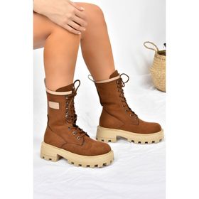Fox Shoes L973916002 Taba Süet Kalın Taban Bağcıklı Kadın Postal Bot