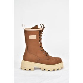 Fox Shoes L973916002 Taba Süet Kalın Taban Bağcıklı Kadın Postal Bot