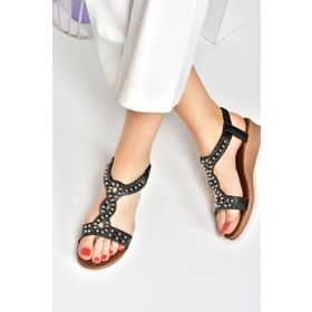 Fox Shoes M258314409 Siyah Metal Boncuklu Günlük Kadın Sandalet