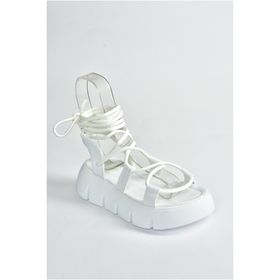 Fox Shoes M267083009 Beyaz Kalın Tabanlı Bilekten Bağlamalı Kadın Sandalet