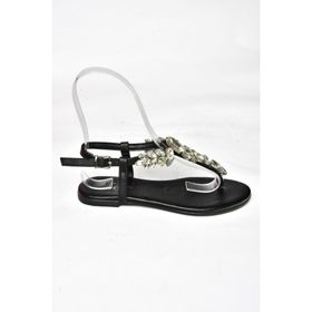 Fox Shoes M272006009 Siyah Taşlı Parmak Arası Kadın Sandalet