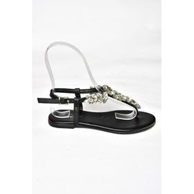 Fox Shoes M272006009 Siyah Taşlı Parmak Arası Kadın Sandalet