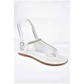 Fox Shoes M2720250 09 Taş Detaylı Parmak Arası Beyaz Kadın Sandalet