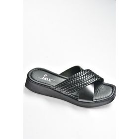 Fox Shoes M291049903 Siyah Hakiki Deri Çapraz Bantlı Kadın Terlik