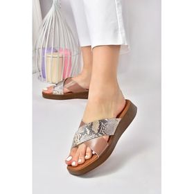 Fox Shoes M291049903 Somon Hakiki Deri Çapraz Bantlı Kadın Terlik