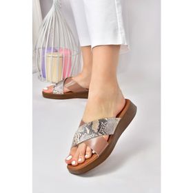 Fox Shoes M291049903 Somon Hakiki Deri Çapraz Bantlı Kadın Terlik