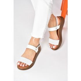 Fox Shoes M291053603 Beyaz Hakiki Deri Örgü Modelli Günlük Kadın Sandalet