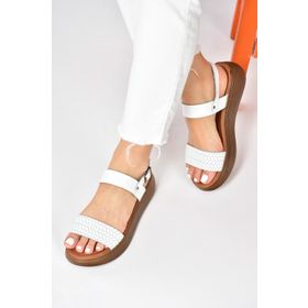 Fox Shoes M291053603 Beyaz Hakiki Deri Örgü Modelli Günlük Kadın Sandalet