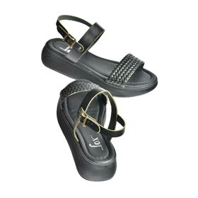 Fox Shoes M291053603 Siyah Hakiki Deri Örgü Modelli Günlük Kadın Sandalet