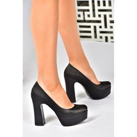 Fox Shoes M348007904 Siyah Saten Kumaş Kalın Topuklu Kadın Abiye Ayakkabı
