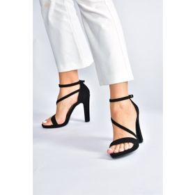 Fox Shoes M348072201 Siyah Nubuk Kalın Topuklu Kadın Ayakkabı