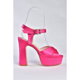 Fox Shoes M348202404 Fuşya Saten Kumaş Platform Topuklu Kadın Abiye Ayakkabı