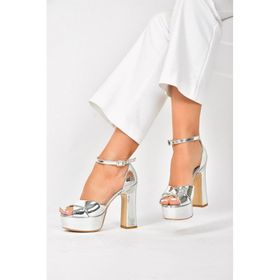 Fox Shoes M348202534 Platin Ayna Platform Kalın Topuklu Abiye Ayakkabı