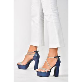 Fox Shoes M348202614 Lacivert Sim Platform Kalın Topuklu Kadın Abiye Ayakkabı