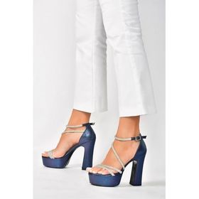 Fox Shoes M348202614 Lacivert Sim Platform Kalın Topuklu Kadın Abiye Ayakkabı
