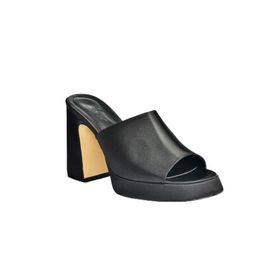 Fox Shoes M570021204 Siyah Saten Kumaş Kalın Topuklu Kadın Terlik
