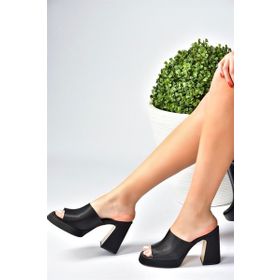 Fox Shoes M570021204 Siyah Saten Kumaş Kalın Topuklu Kadın Terlik