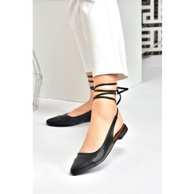 Fox Shoes M726890209 Siyah Suni Deri Bilek Bağlamalı Kadın Babet