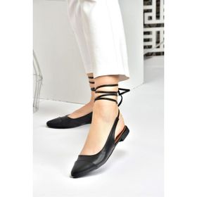 Fox Shoes M726890209 Siyah Suni Deri Bilek Bağlamalı Kadın Babet