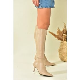 Fox Shoes N282110109 Ten Suni Deri İnce Topuklu Kadın Çizme