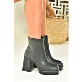 Fox Shoes N282190809 Siyah Suni Deri Platform Taban Kadın Bot