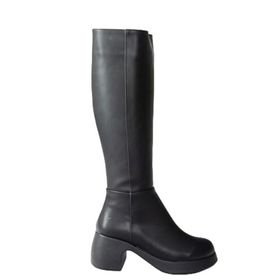 Fox Shoes N282210109 Siyah Suni Deri Kalın Topuklu Günlük Kadın Çizme