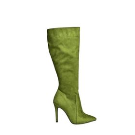 Fox Shoes N372530102 Yeşil Süet İnce Topuklu Kadın Çizme