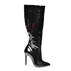 Fox Shoes N372530108 Siyah Rugan İnce Topuklu Sivri Burun Kadın Çizme