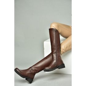 Fox Shoes N654032803 Kahverengi Hakiki Deri Alçak Topuklu Kadın Çizme
