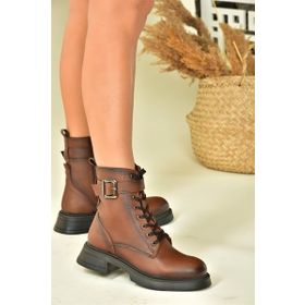 Fox Shoes N674260109 Taba Suni Deri Metal Tokalı Kadın Postal Bot