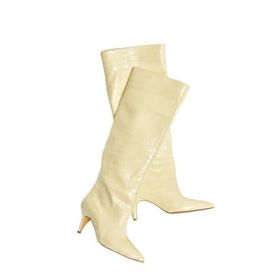 Fox Shoes N749204011 Bej Kroko Baskı Alçak Topuklu Kadın Çizme
